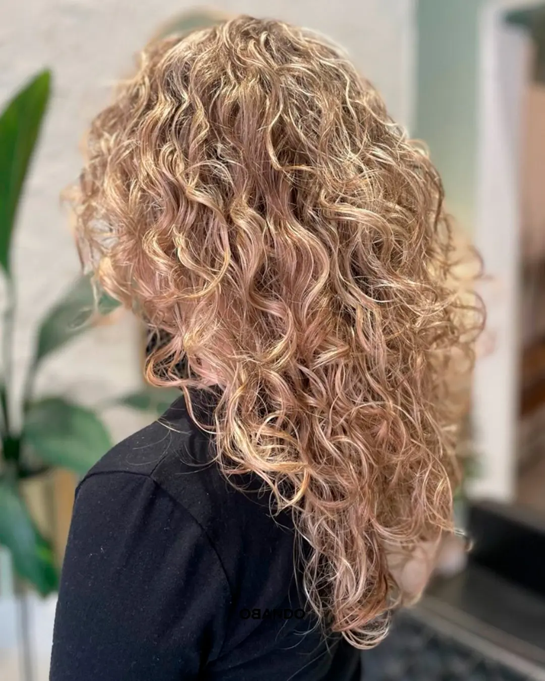 Melena rizada rubia con reflejos, cultura curly en OBANDO Estilistas